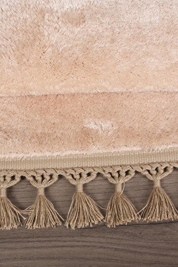 Bestekar Lunasoft Brown Pompom Fringed Modern Non-Slip Soft Machine Washable Bath Mat Set of 2