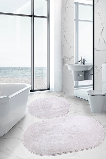 Bestekar Lunasoft Gray Oval Modern Soft Machine Washable Non-Slip Luxury 2-Piece Bathroom Mat Set