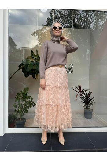 VENO Murcia Patterned Women's Skirt - Powder Pink, Belted