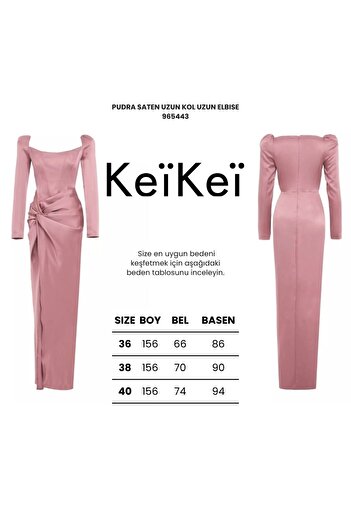 Keikei Pudra saten uzun kol uzun elbise