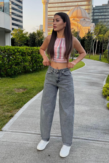 BİKELİFE Women's Street Style Loose Cut Wide Leg Baggy Jeans