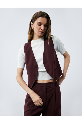 Koton Lined Sleeveless Buttoned V-Neck Blazer Vest