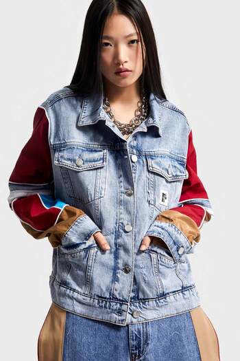 its basic Women's Tint Red Color Double Piece Fabric Oversize Special Design Denim Jacket