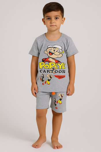 Neefy 2025 Summer New Season 1 Set 2 Pieces Printed First Quality Short Sleeve Basic Rei̇s Combed Cotton Set