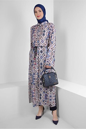 Alvina ETHNIC PATTERNED BUTTONED LONG TUNIC 43639