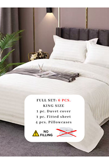 LUNA HOME Premium King Size 6 Pieces Striped Design, Bedding Set Ivory Color 220x240cm.