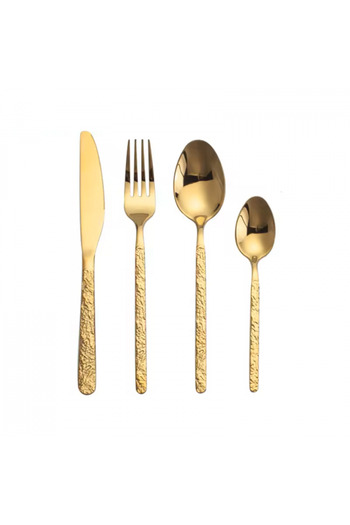 INNOVIO Premium Cutlery Set, 18/10 304 Stainless Steel, 24 Pieces, Elegant Stone Texture Handle, Gold