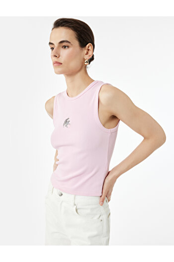 Koton Slim Fit Cotton Cat Embroidery Detailed Crew Neck Undershirt