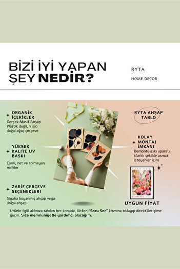 Ryta Ahşap Çerçeveli 2 li Set Tablo Premium Flora Minimalist