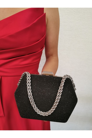 NAZART Women's Bigtaş Look Black Evening Dress Clutch Chain Strap Hand Wedding Engagement Night Shoulder Bag