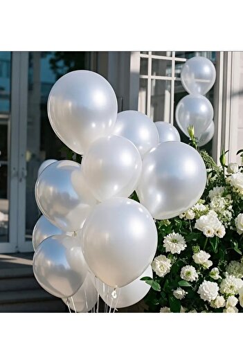 Deniz Party Store White Metallic Latex Balloon 10 Pieces Pearl White