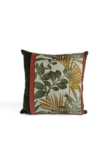 Mikasa Moor Olive Green Leafed Pink Piping Pillow Cushion 50X50Cm