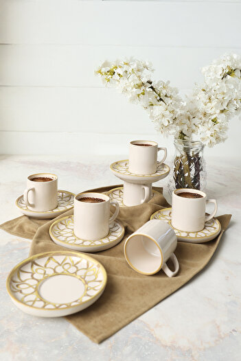 Keramika Set de cafea nordică aurie purtat 12 piese pentru 6 persoane 22968-23057