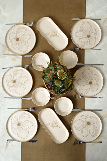 Keramika Taupe Bloom Breakfast Set 12 Pieces for 6 People 22519-28-29