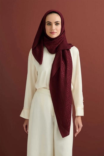 Imannoor İman Square Claret Red Naia Cotton Shawl 70x210