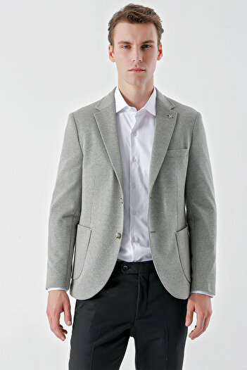 Morven Men's Stone Knitted Slim Fit Bag Pocket Mono Collar Sports Jacket