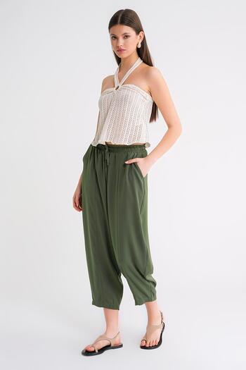 Mixray 4307 Women's Elastic Waist Piece Shalwar Trousers Khaki