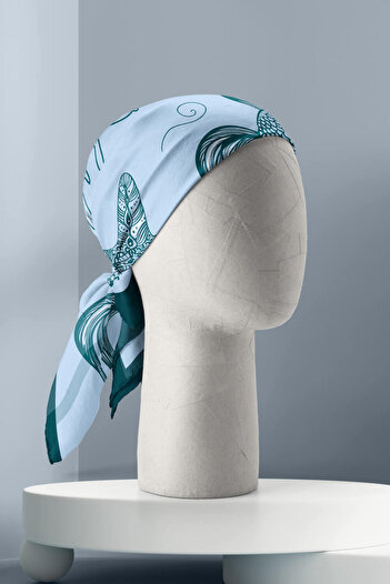 Modabutik Kadın Sea Desenli Bandana 50x50 Mavi Dg0109-22
