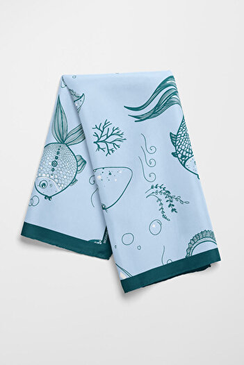 Modabutik Kadın Sea Desenli Bandana 50x50 Mavi Dg0109-22