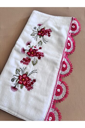 TUTUYA TEXTIL Handcrafted Needlepoint Embroidered Lace Dowry 50X90Cm Hand Face Towel