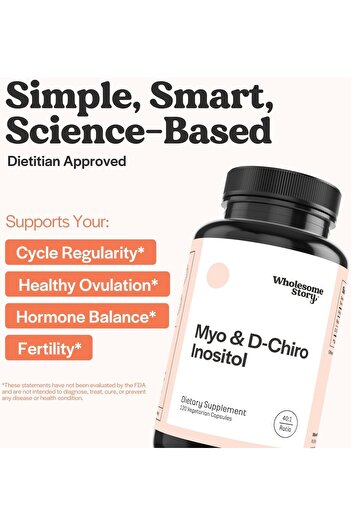 Wholesome Story Myo-Inositol and D-Chiro Blend Most Beneficial 40:1 Ratio PCOS, Hormonal Balance and
