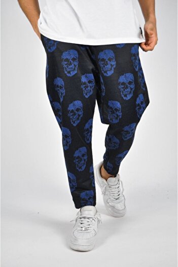 FıttingRoom Baggy Trousers with Elastic Waist and Skull Pattern