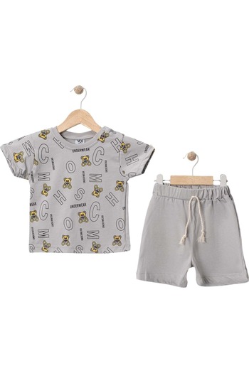 Babexi Bear Printed Shorts Suit Gray