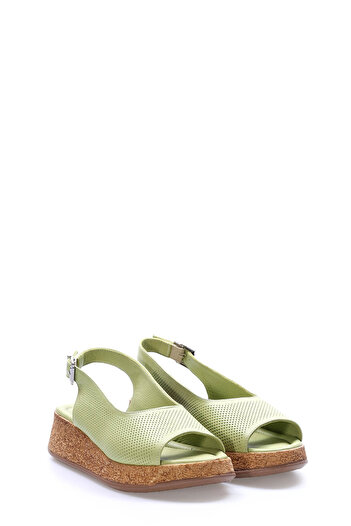 Ayakkabıhane Genuine Leather Inside and Outside Green Comfortable Women's Sandals Ah08227261153296