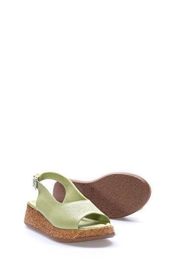 Ayakkabıhane Genuine Leather Inside and Outside Green Comfortable Women's Sandals Ah08227261153296