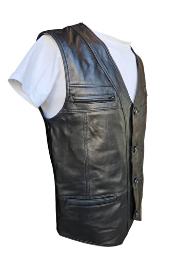Savran Deri Genuine Leather Vest Motorcyclist Vest