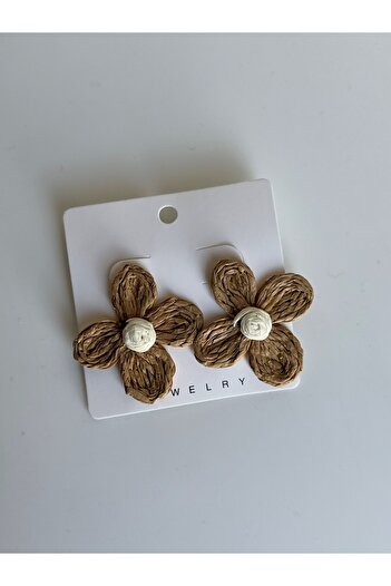 Owentis Summer Vibes Straw Brown Flower Form Daisy Earrings