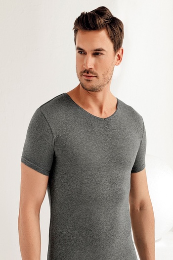 Şahinler Men's Short Sleeve V-Neck Lycra 6-Piece Single Jersey Undershirt