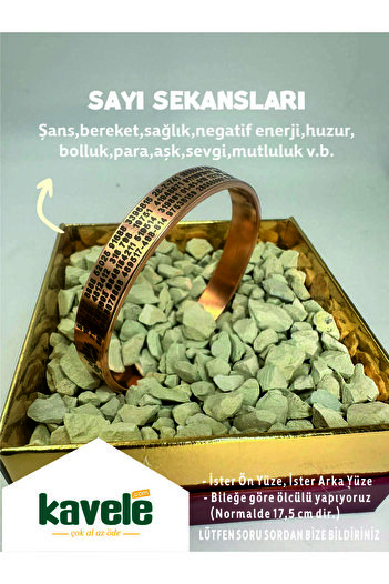 KAVELE Ham Saf Bakır Ayetel Kürsi Zeolit Kumlu Bakır Bileklik