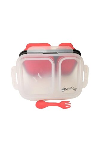 Style4Cosy Caserola pliabila silicon Clip&Close extra-sigilare cu lingura furculita, lungime 21.5 cm, Red Hot