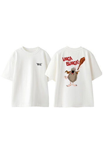 THEWERT Captain Caveman 2 Design Back Printed Βαμβακερό λευκό μπλουζάκι Oversize