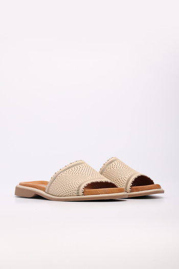 Ayakkabıhane Genuine Leather Inside and Outside Beige Women's Slippers Ah089722611309