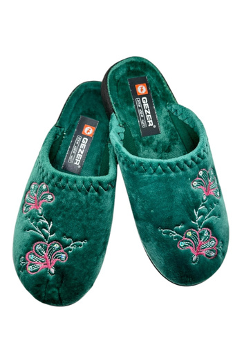 GEZER Women's slippers, green with floral print, size 40, 24.5 cm, comfortable and warm