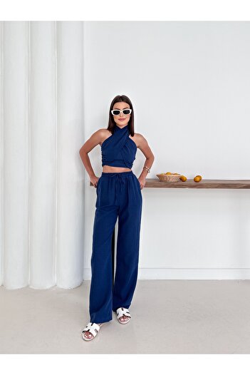 OTAKU Women's Summer Double Breasted Bustier and Casual Pants Two-Piece Set