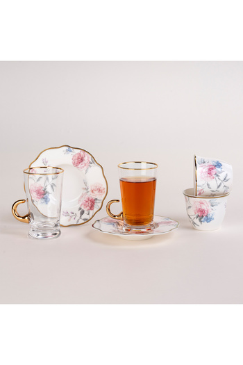 Dallaty white porcelain and glass Tea and coffee cups set 18 pcs