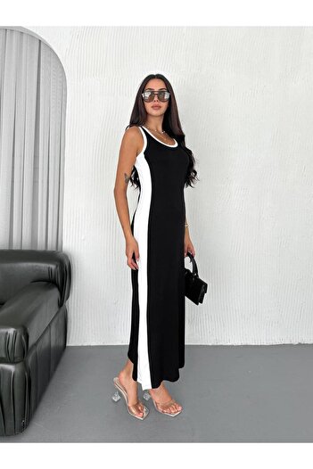 02Lady Fashion Garnished Sleeveless Strap Slit Sports Casual Modal Fabric Dress