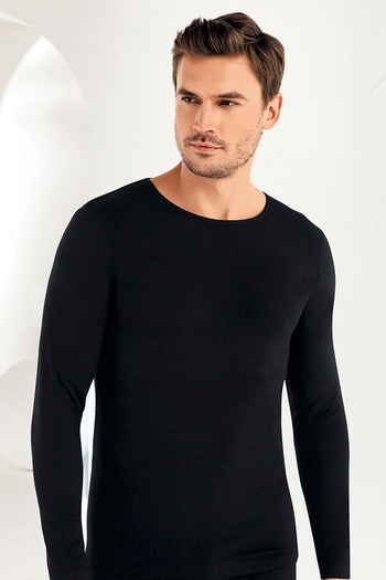 Şahinler Men's Long Sleeve Crew Neck Lycra Single Jersey Undershirt