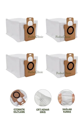 Roboclinic Xiaomi Robot Vacuum X10 Plus X20 Plus Robot Vacuum Cleaner Compatible 4 Pieces Dust Bags