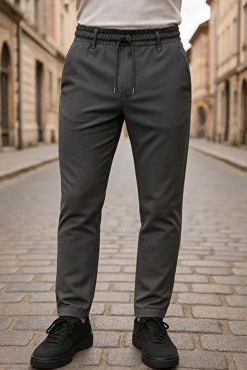 DAMGA JEANS Men's Elastic Waist Wide Leg Flexible Smoked Trousers