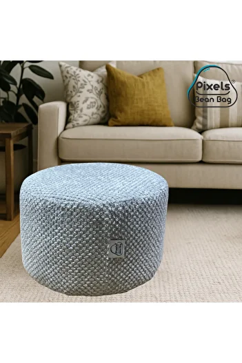 PixelsBeanBag Pixel Bean Bag Round Ottoman Seat Linen Fabric for Living Room and Bedroom