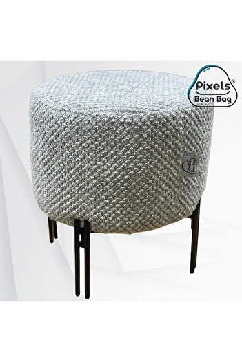 PixelsBeanBag Pixel Bean Bag Round Linen Ottoman with Metal Base for Living Room and Bedroom