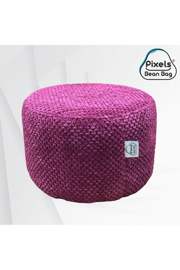 PixelsBeanBag Pixel Bean Bag Round Ottoman Seat Linen Fabric for Living Room and Bedroom