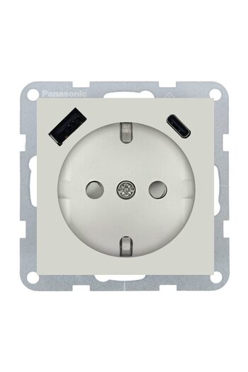 PANASONIC Schuko Socket with Child Protection + USB (A+C) QC Karre Plus 55 Sandstone