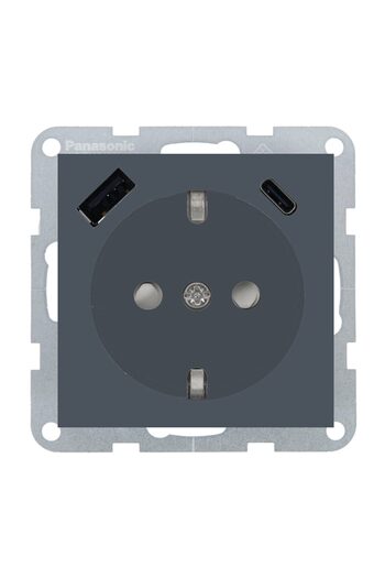 PANASONIC Socket Schuko with Child Protection and USB Type A + C Karre Plus 55 Night