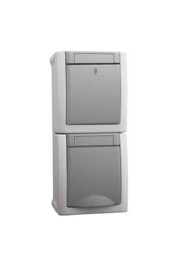 PANASONIC Schuko Socket with Stair Switch IP54 Gray Vertical