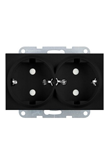 PANASONIC Double Schuko Socket Mechanism with Child Protection Karre Plus 55 Black